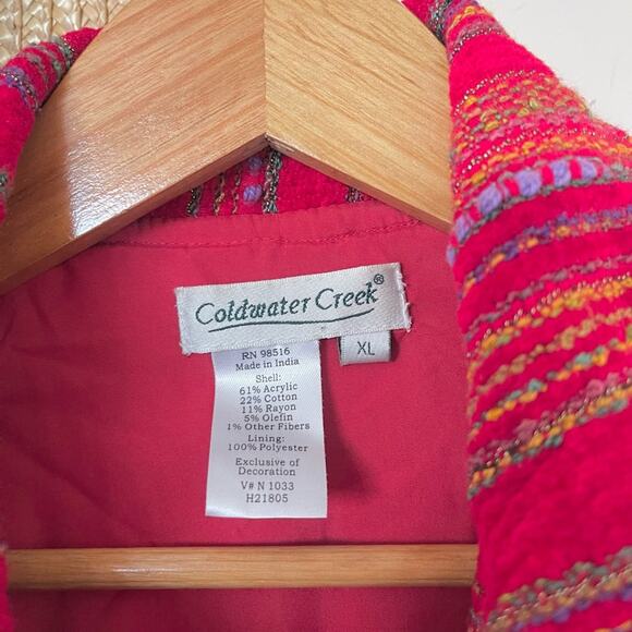 Vintage 00s Y2K Coldwater Creek Red Tweed Striped Shirt Jacket Shaket - Picture 5 of 5